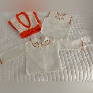 Set of blouses , sleeveless and top long sleeve plus knit vest white, - handmade